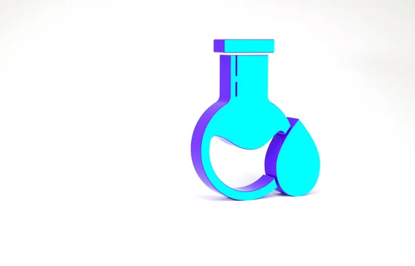 Türkisfarbenes Öl-Reagenzglas-Symbol isoliert auf weißem Hintergrund. Minimalismus-Konzept. 3D Illustration 3D Renderer — Stockfoto