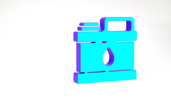 Bidon en plastique turquoise pour machine à moteur icône de l'huile isolé sur fond blanc. gallon d'huile. Service et réparation de vidange d'huile. Concept de minimalisme. Illustration 3D rendu 3D — Photo