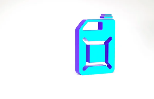 Бирюзовый канистр для иконы бензина изолирован на белом фоне. Значок дизельного газа. Концепция минимализма. 3D-рендеринг — стоковое фото