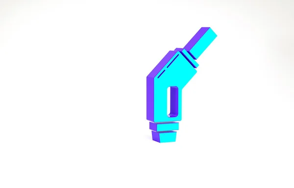 Ícone do bico da bomba de gasolina turquesa isolado no fundo branco. Bomba de combustível posto de gasolina. Sinal do serviço de reabastecimento. Ícone do posto de gasolina. Conceito de minimalismo. 3D ilustração 3D render — Fotografia de Stock