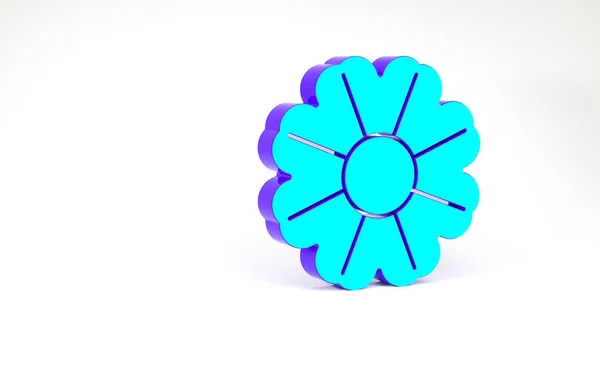 Ікона бірюзової квітки ізольована на білому тлі. Концепція мінімалізму. 3D-рендеринг — стокове фото