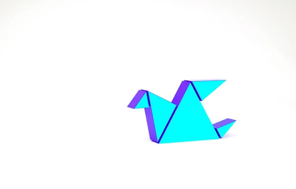 Бірюзова ікона Орігамі ізольована на білому тлі. Концепція мінімалізму. 3D-рендеринг — стокове фото