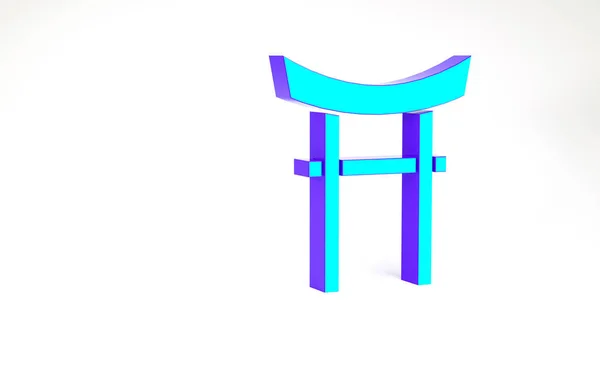 Türkises Japan Gate Symbol isoliert auf weißem Hintergrund. Torschild Torii. Traditionelles traditionelles japanisches Torsymbol. Minimalismus-Konzept. 3D Illustration 3D Renderer — Stockfoto