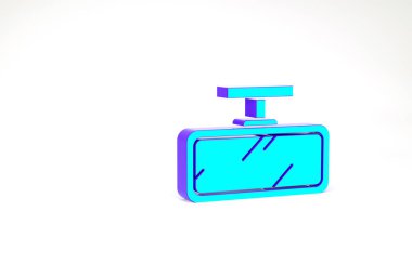 Turkuaz araba aynası ikonu beyaz arka planda izole edildi. Minimalizm kavramı. 3d illüstrasyon 3B canlandırma