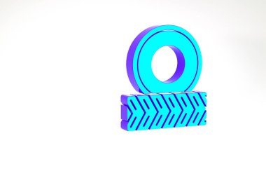 Turkuaz araba tekerleği simgesi beyaz arka planda izole edildi. Minimalizm kavramı. 3d illüstrasyon 3B canlandırma