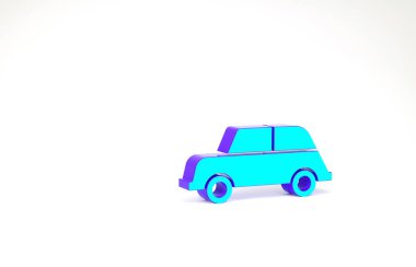 Turkuaz araba simgesi beyaz arkaplanda izole edildi. Minimalizm kavramı. 3d illüstrasyon 3B canlandırma