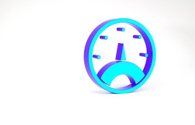 Turkuaz hız göstergesi simgesi beyaz arkaplanda izole edildi. Minimalizm kavramı. 3d illüstrasyon 3B canlandırma