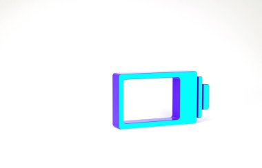 Turkuaz Batarya şarj seviyesi göstergesi simgesi beyaz arkaplanda izole edildi. Minimalizm kavramı. 3d illüstrasyon 3B canlandırma