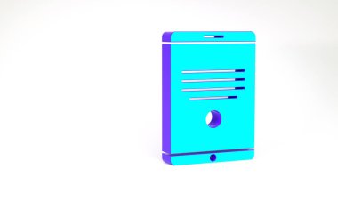 Turkuaz Tablet simgesi beyaz arkaplanda izole edildi. Minimalizm kavramı. 3d illüstrasyon 3B canlandırma