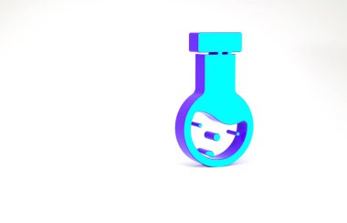 Turkuaz test tüpü ve beyaz arka planda izole edilmiş kimyasal test ikonu. Laboratuvar cam levhası. Minimalizm kavramı. 3d illüstrasyon 3B canlandırma