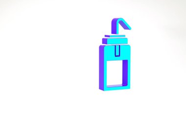 Beyaz arka planda kimya ve bilim laboratuarı ikonu için turkuaz laboratuvar yıkama şişesi. Su ve çözücü spreyler için ekipman. Minimalizm kavramı. 3d illüstrasyon 3B canlandırma