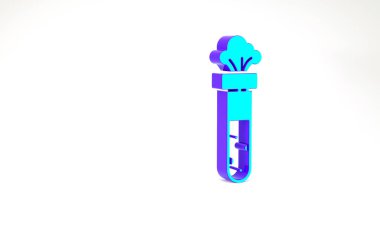 Turkuaz test tüpü ve beyaz arka planda izole edilmiş kimyasal test ikonu. Laboratuvar cam levhası. Minimalizm kavramı. 3d illüstrasyon 3B canlandırma