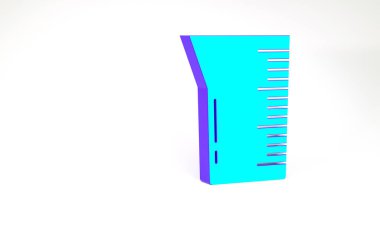 Turkuaz laboratuvar cam süslemesi ya da beher ikonu beyaz arka planda izole edilmiş. Minimalizm kavramı. 3d illüstrasyon 3B canlandırma