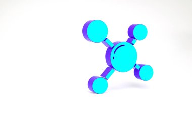 Turkuaz Molekül simgesi beyaz arkaplanda izole edildi. Kimya moleküllerinin yapısı, fen öğretmenlerinin yenilikçi eğitim posteri. Minimalizm kavramı. 3d illüstrasyon 3B canlandırma