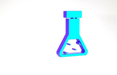 Turkuaz test tüpü ve beyaz arka planda izole edilmiş kimyasal test ikonu. Laboratuvar cam levhası. Minimalizm kavramı. 3d illüstrasyon 3B canlandırma