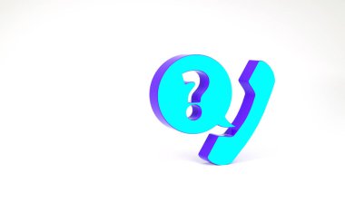 Turkuaz telefon ahizesi ve konuşma balonu sohbet simgesi beyaz arkaplanda izole edildi. Telefon işareti. Minimalizm kavramı. 3d illüstrasyon 3B canlandırma
