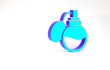 Beyaz arkaplanda izole edilmiş turkuaz parfüm ikonu. Minimalizm kavramı. 3d illüstrasyon 3B canlandırma