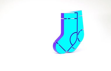 Turkuaz Çorap simgesi beyaz arkaplanda izole edildi. Minimalizm kavramı. 3d illüstrasyon 3B canlandırma