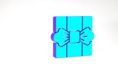 Turkuaz hediye kutusu simgesi beyaz arkaplanda izole edildi. Minimalizm kavramı. 3d illüstrasyon 3B canlandırma