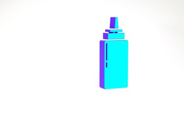Turkuaz sos şişesi simgesi beyaz arka planda izole edilmiş. Ketçap, hardal ve fast food için soslu mayonez şişeleri. Minimalizm kavramı. 3d illüstrasyon 3B canlandırma
