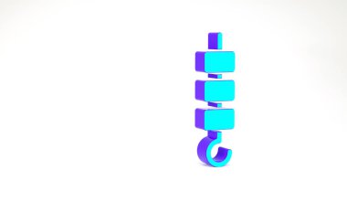 Turkuaz ızgara şiş kebap beyaz arka planda izole edilmiş şiş çubuk ikonu. Şiş çubukta et kebabı. Izgara etle piknik. Minimalizm kavramı. 3d illüstrasyon 3B canlandırma