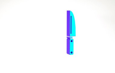 Turkuaz Bıçak simgesi beyaz arkaplanda izole edildi. Çatal bıçak sembolü. Minimalizm kavramı. 3d illüstrasyon 3B canlandırma