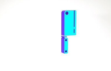 Turkuaz Et Helikopteri simgesi beyaz arkaplanda izole edildi. Et için mutfak bıçağı. Kasap bıçağı. Minimalizm kavramı. 3d illüstrasyon 3B canlandırma