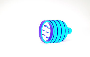 Turkuaz salam sosis simgesi beyaz arkaplanda izole edildi. Et şarküteri ürünü. Minimalizm kavramı. 3d illüstrasyon 3B canlandırma