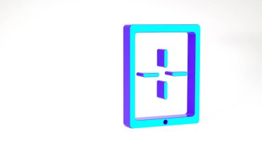 Turkuaz taşınabilir oyun konsolu simgesi beyaz arkaplanda izole edildi. Av alanı tabelası. Oyun konsepti. Minimalizm kavramı. 3d illüstrasyon 3B canlandırma