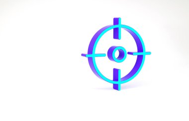 Turkuaz Hedef spor simgesi beyaz arkaplanda izole edildi. Atış mesafesi ya da atış mesafesi için sayıları olan temiz bir hedef. Minimalizm kavramı. 3d illüstrasyon 3B canlandırma
