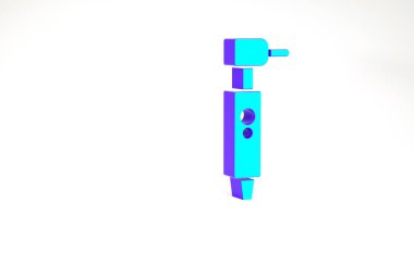 Turkuaz Diş sondaj simgesi beyaz arkaplanda izole edildi. Delme ve öğütme aletleri için el işi. Minimalizm kavramı. 3d illüstrasyon 3B canlandırma