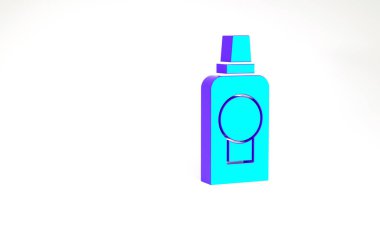 Turkuaz ağız gargarası plastik şişe ikonu beyaz arka planda izole edilmiş. Ağzını çalkalamak için sıvı. Ağız bakım ekipmanları. Minimalizm kavramı. 3d illüstrasyon 3B canlandırma