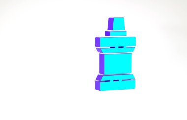 Turkuaz ağız gargarası plastik şişe ikonu beyaz arka planda izole edilmiş. Ağzını çalkalamak için sıvı. Ağız bakım ekipmanları. Minimalizm kavramı. 3d illüstrasyon 3B canlandırma