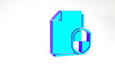 Turkuaz Belge Koruma konsepti simgesi beyaz arkaplanda izole edildi. Gizli bilgi ve gizlilik fikri, güvenlik, koruma, kalkan. Minimalizm kavramı. 3d illüstrasyon 3B canlandırma