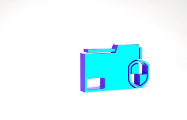 Turkuaz Doküman koruma konsepti simgesi beyaz arkaplanda izole edildi. Gizli bilgi ve gizlilik fikri, koruma, kalkan. Minimalizm kavramı. 3d illüstrasyon 3B canlandırma