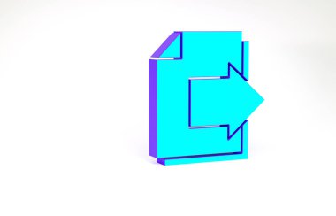 Turkuaz Sonraki sayfa ok simgesi beyaz arkaplanda izole edildi. Oklu belge dosyası. Belge gönder. Minimalizm kavramı. 3d illüstrasyon 3B canlandırma