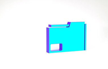 Turkuaz Belge dizin simgesi beyaz arkaplanda izole edildi. Muhasebe klasörü sembolü. Muhasebe yönetimi. Minimalizm kavramı. 3d illüstrasyon 3B canlandırma
