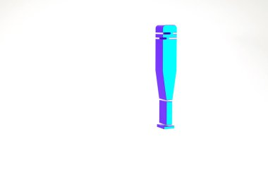 Turkuaz beyzbol sopası simgesi beyaz arkaplanda izole edildi. Minimalizm kavramı. 3d illüstrasyon 3B canlandırma