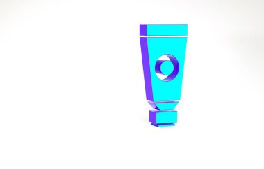 Beyaz arka planda izole edilmiş turkuaz krem veya losyon kozmetik tüp ikonu. Erkekler için vücut bakım ürünleri. Minimalizm kavramı. 3d illüstrasyon 3B canlandırma