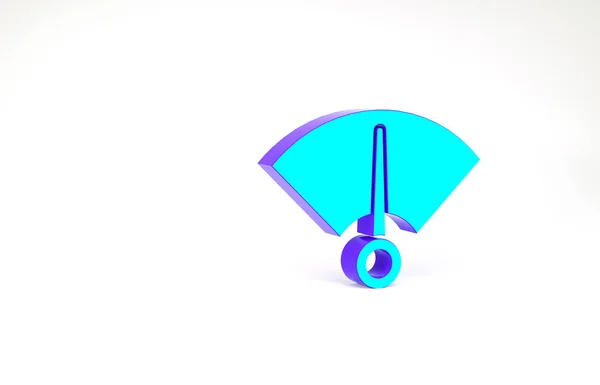 Icône du compteur de vitesse turquoise isolée sur fond blanc. Concept de minimalisme. Illustration 3D rendu 3D — Photo