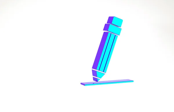 Turquoise Pencil with eraser and line icon isolated on white background. 교육 표지. 그림그리기와 교육 도구. 미니멀리즘의 개념입니다. 3d 삽화 3D 렌더링 — 스톡 사진