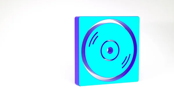 Turchese Lettore in vinile con un'icona del disco in vinile isolato su sfondo bianco. Concetto minimalista. Illustrazione 3d rendering 3D — Foto Stock