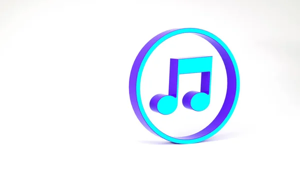 Turchese Nota musicale, icona di tono isolata su sfondo bianco. Concetto minimalista. Illustrazione 3d rendering 3D — Foto Stock