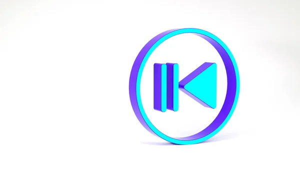 Ikon Turquoise Rewind diisolasi dengan latar belakang putih. Konsep minimalisme. Tampilan 3D ilustrasi 3d — Stok Foto