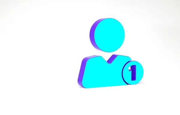 Turquesa Adicionar ao ícone amigo isolado no fundo branco. Conceito de minimalismo. 3D ilustração 3D render — Fotografia de Stock