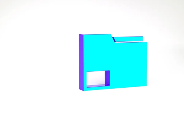 Icône de dossier de document turquoise isolée sur fond blanc. Symbole du classeur comptable. Gestion de la comptabilité. Concept de minimalisme. Illustration 3D rendu 3D — Photo