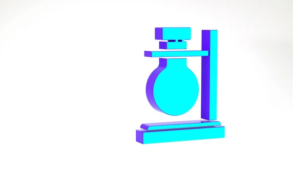 Türkis Glas Reagenzglas Kolben auf Standsymbol isoliert auf weißem Hintergrund. Laborgeräte. Minimalismus-Konzept. 3D Illustration 3D Renderer — Stockfoto