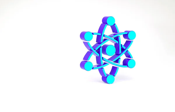 Turkoois Atom icoon geïsoleerd op witte achtergrond. Symbool van wetenschap, onderwijs, nucleaire fysica, wetenschappelijk onderzoek. Minimalisme concept. 3d illustratie 3D renderen — Stockfoto