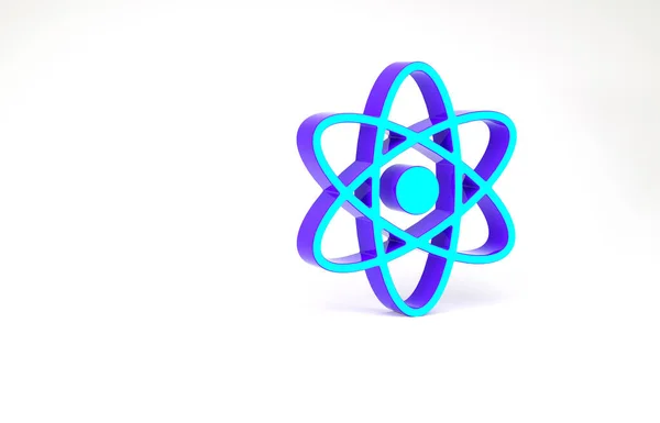 Turkusowa ikona Atoma odizolowana na białym tle. Symbol nauki, edukacji, fizyki jądrowej, badań naukowych. Koncepcja minimalizmu. Ilustracja 3D 3D renderowania — Zdjęcie stockowe