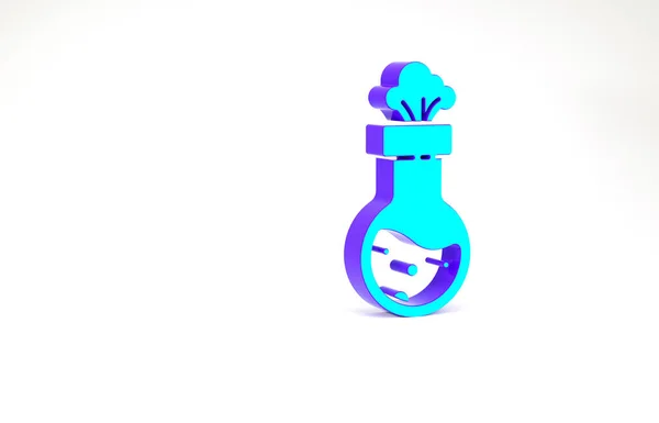 Turquoise Tube à essai et ballon icône d'essai de laboratoire chimique isolé sur fond blanc. Verrerie de laboratoire signe. Concept de minimalisme. Illustration 3D rendu 3D — Photo